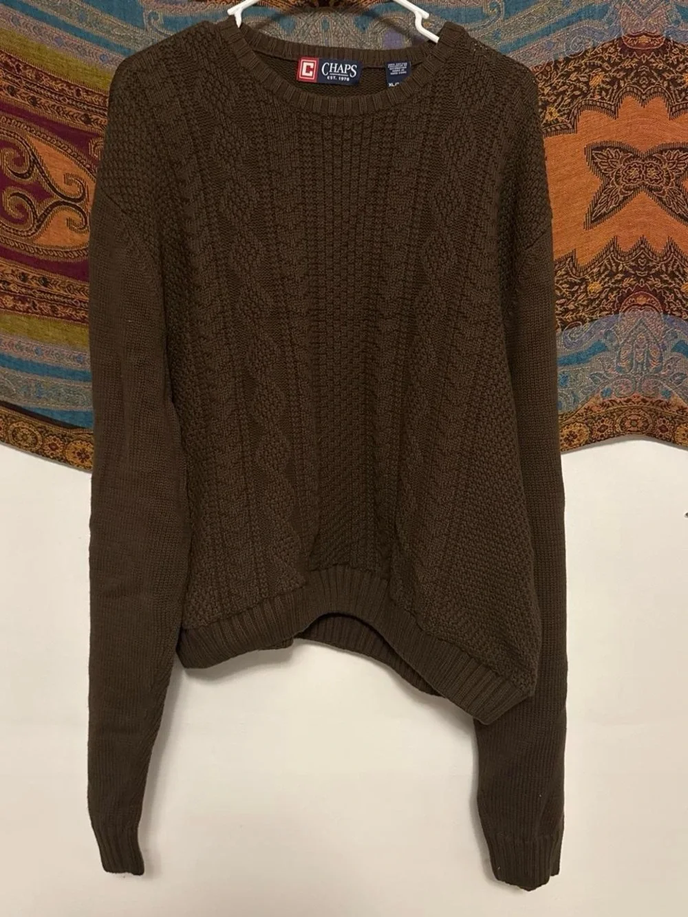 Chaps Men’s Dark Brown Cable Crewneck Sweater